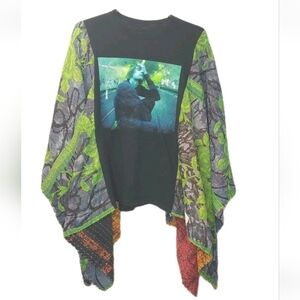 Justin Bieber Tee Upcycled Kantha Poncho Top Woman Plus OS Festival Boho HipHop